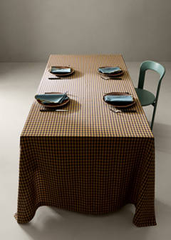 Two-tone checked cotton tablecloth for 2 to 4 people — Mustard 1
