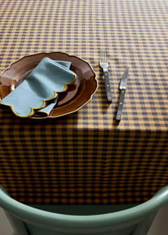 Two-tone checked cotton tablecloth for 2 to 4 people — Mustard 7
