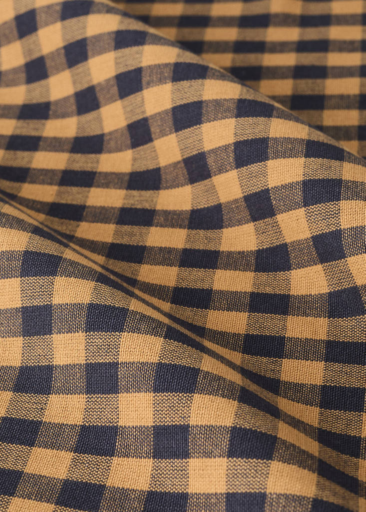 Two-tone checked cotton tablecloth for 2 to 4 people — Mustard