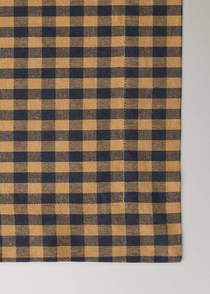 Two-tone checked cotton tablecloth for 2 to 4 people — Mustard
