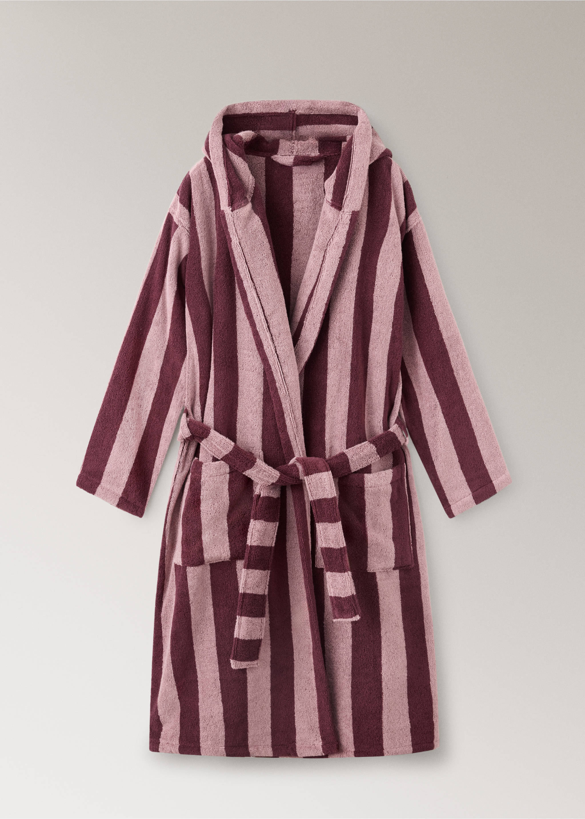 100% cotton striped bathrobe - Article without model, Burgundy. Ref: 37092924-00.