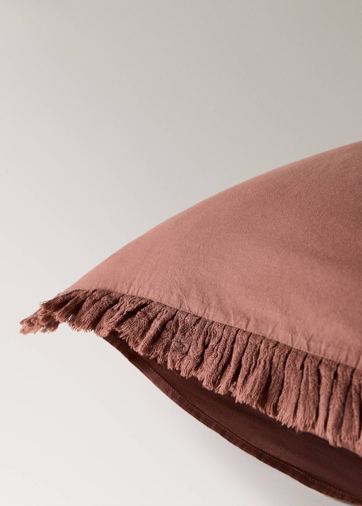 Two washed cotton pillowcases with frayed gauze frill 50x75cm — Medium Pink