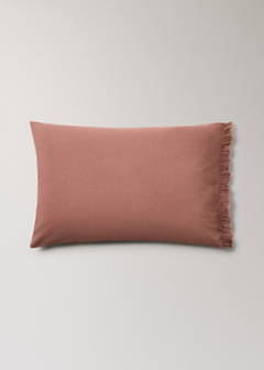 Two washed cotton pillowcases with frayed gauze frill 50x75cm — Medium Pink 5