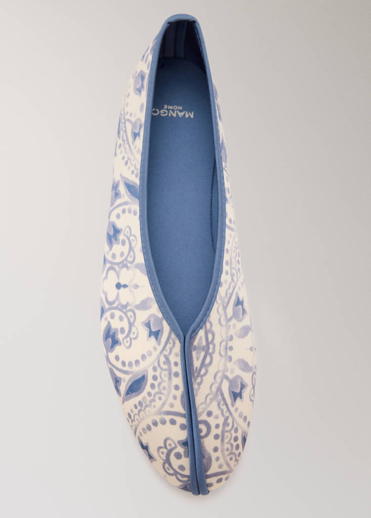Printed satin ballerina with contrast piping — Blue