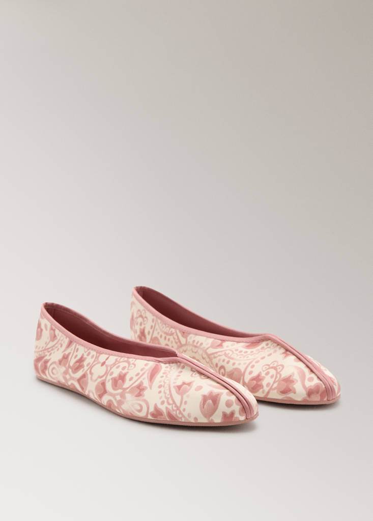 Printed satin ballerina with contrast piping — Pink