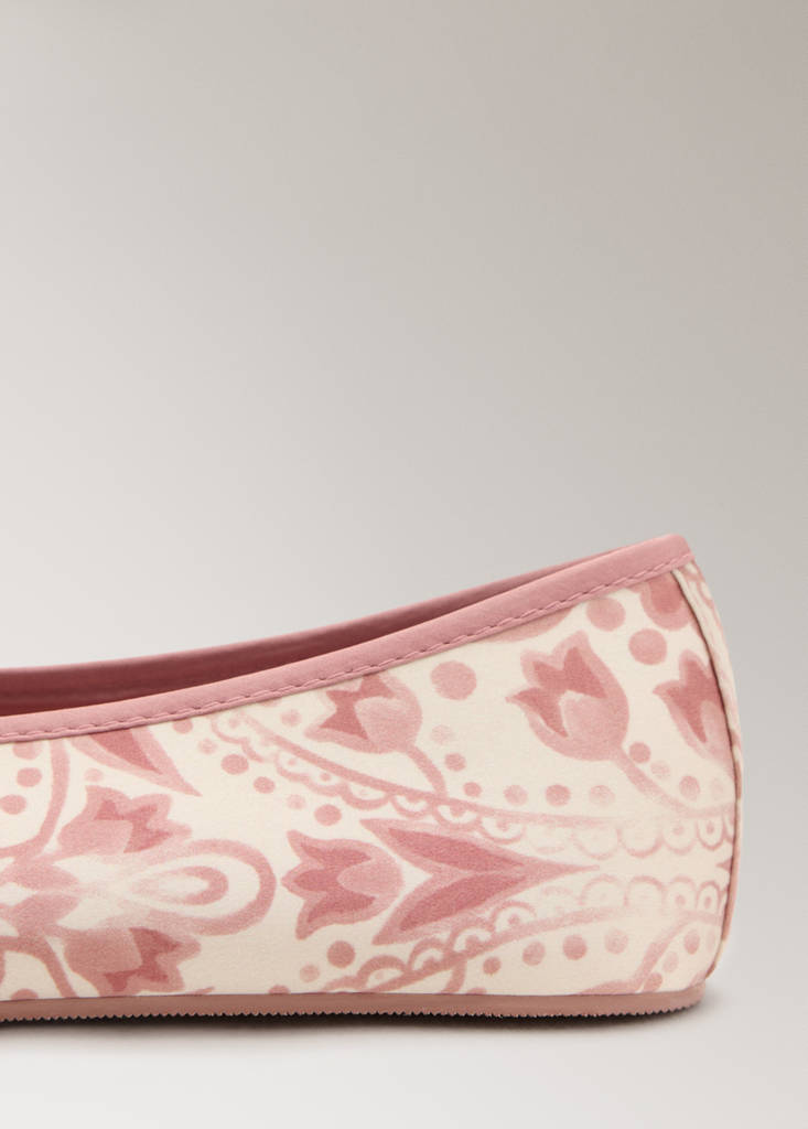 Printed satin ballerina with contrast piping — Pink