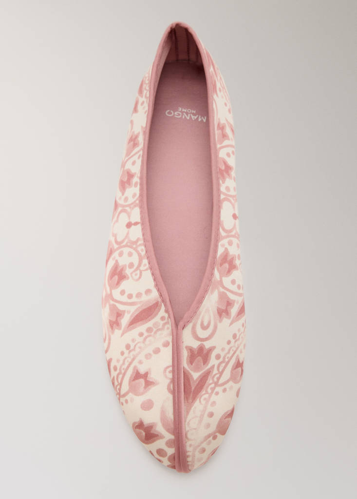 Printed satin ballerina with contrast piping — Pink