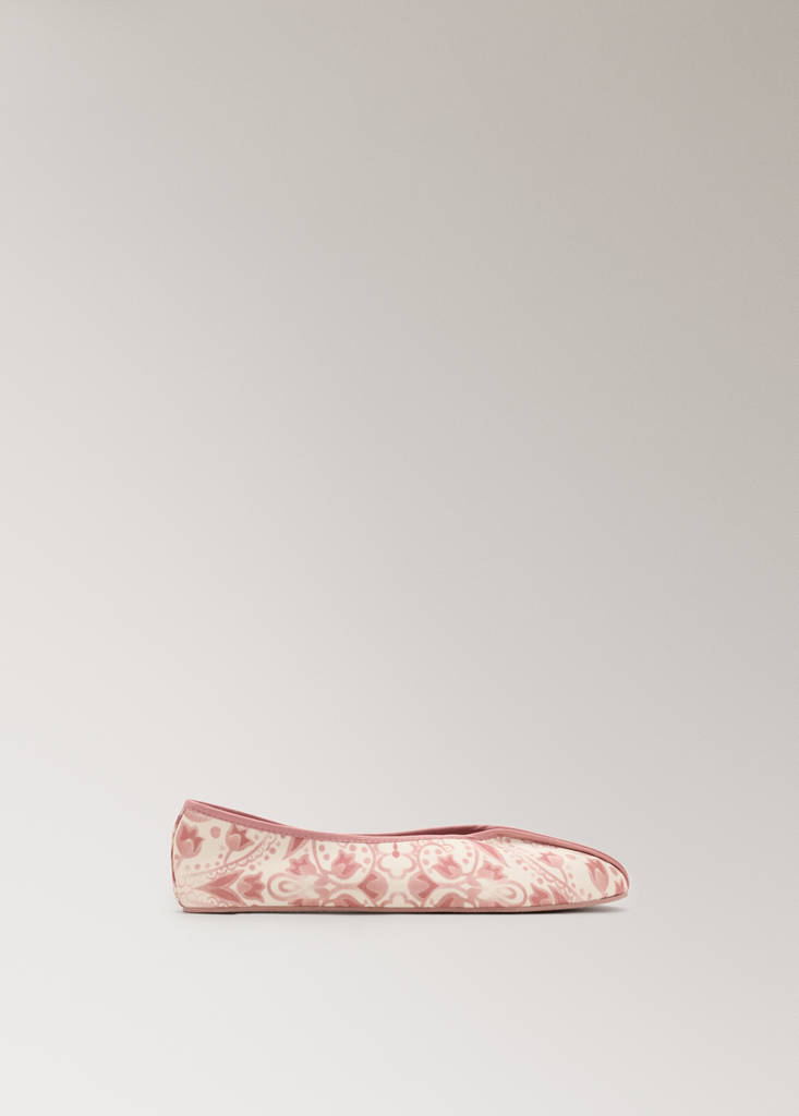 Printed satin ballerina with contrast piping — Pink
