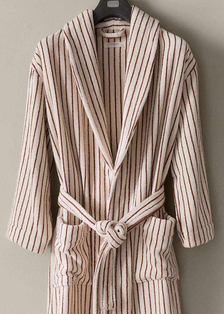 Striped cotton bathrobe — Off White