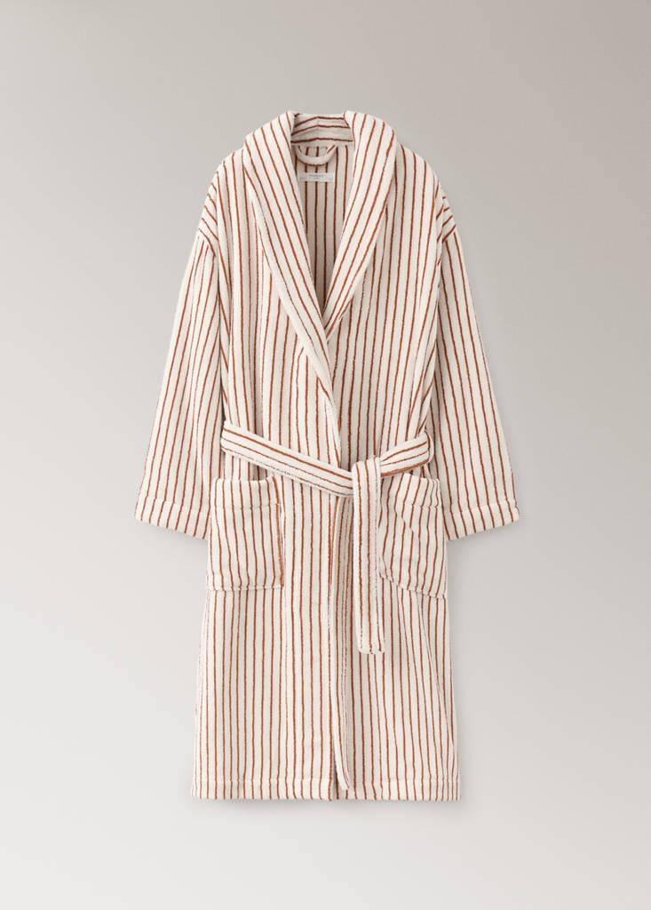 Striped cotton bathrobe — Off White