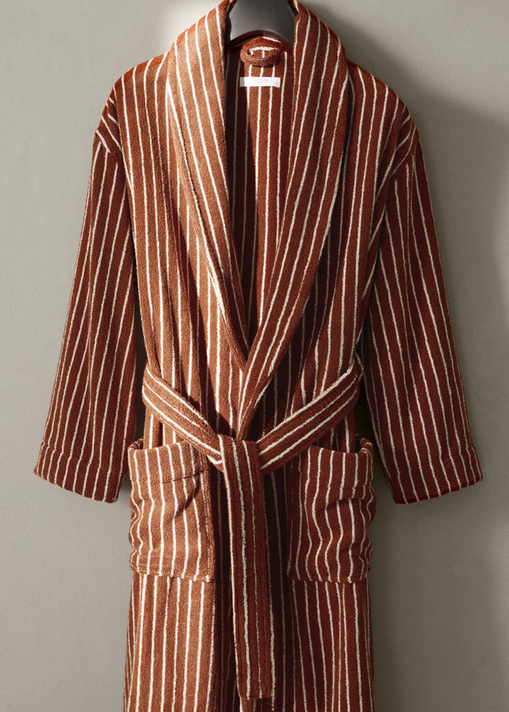 Striped cotton bathrobe — Burnt Orange