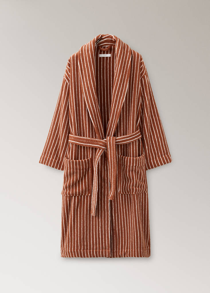 Striped cotton bathrobe — Burnt Orange