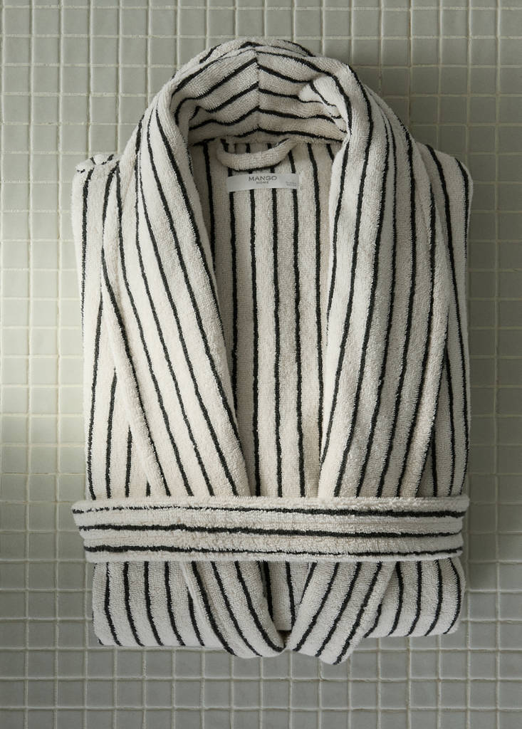 Striped cotton bathrobe — Petrol Blue