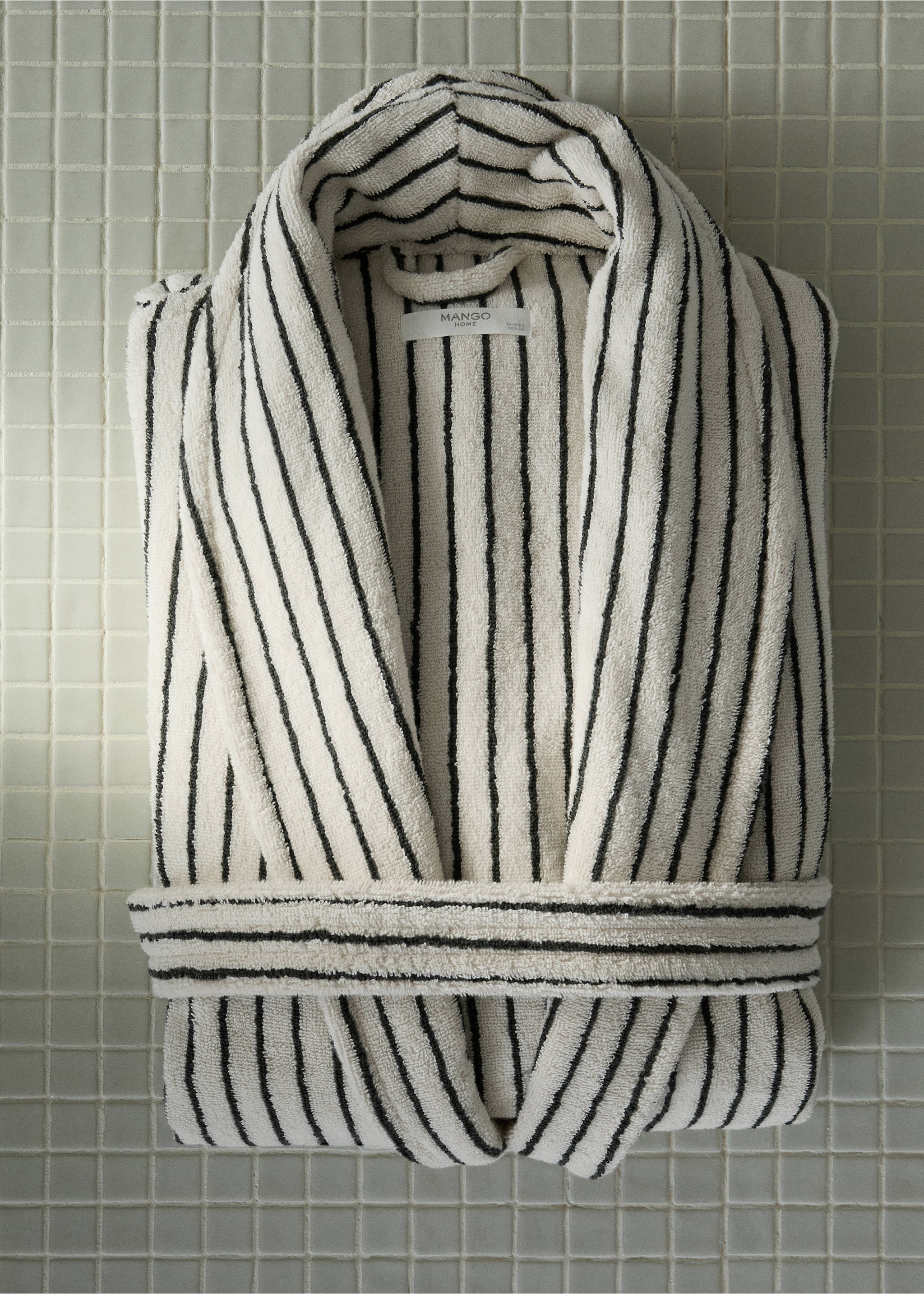 Striped cotton bathrobe - General plane, Petrol Blue. Ref: 37092928-00.