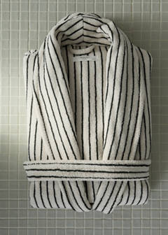Striped cotton bathrobe — Petrol Blue 1