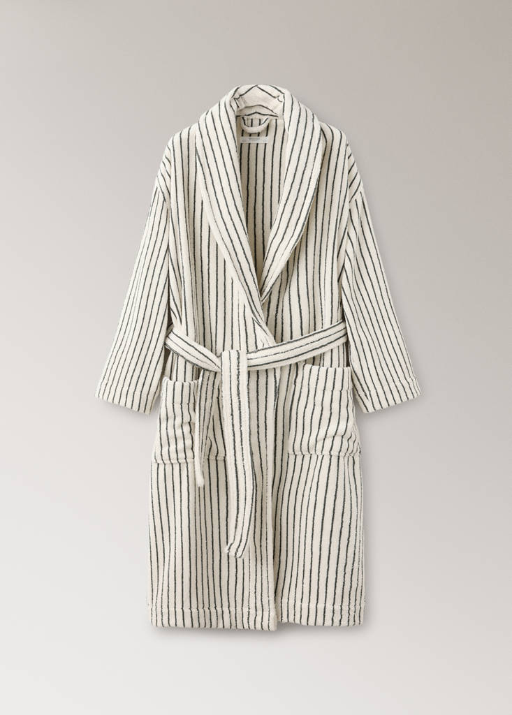 Striped cotton bathrobe — Petrol Blue