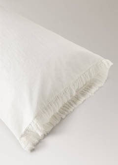 Washed cotton pillowcase with frayed gauze ruffle 45x110 cm — Ecru 2