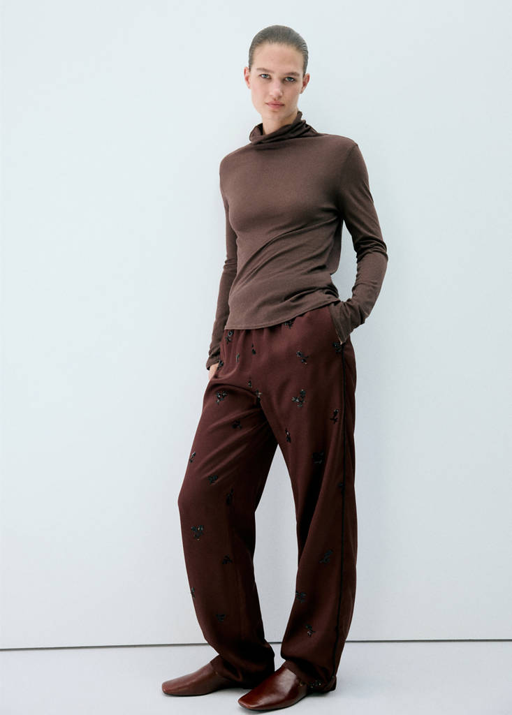 High-neck pajama top — Brown