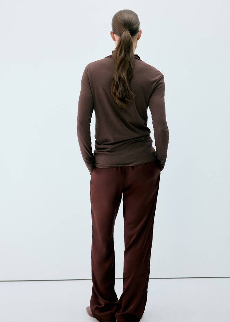 High-neck pajama top — Brown