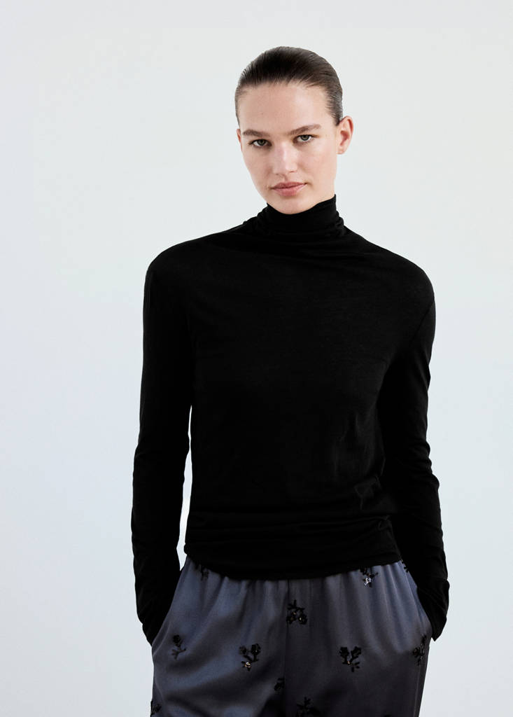 High-neck pajama top — Black