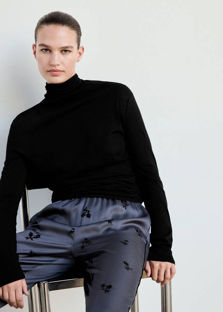 High-neck pajama top — Black