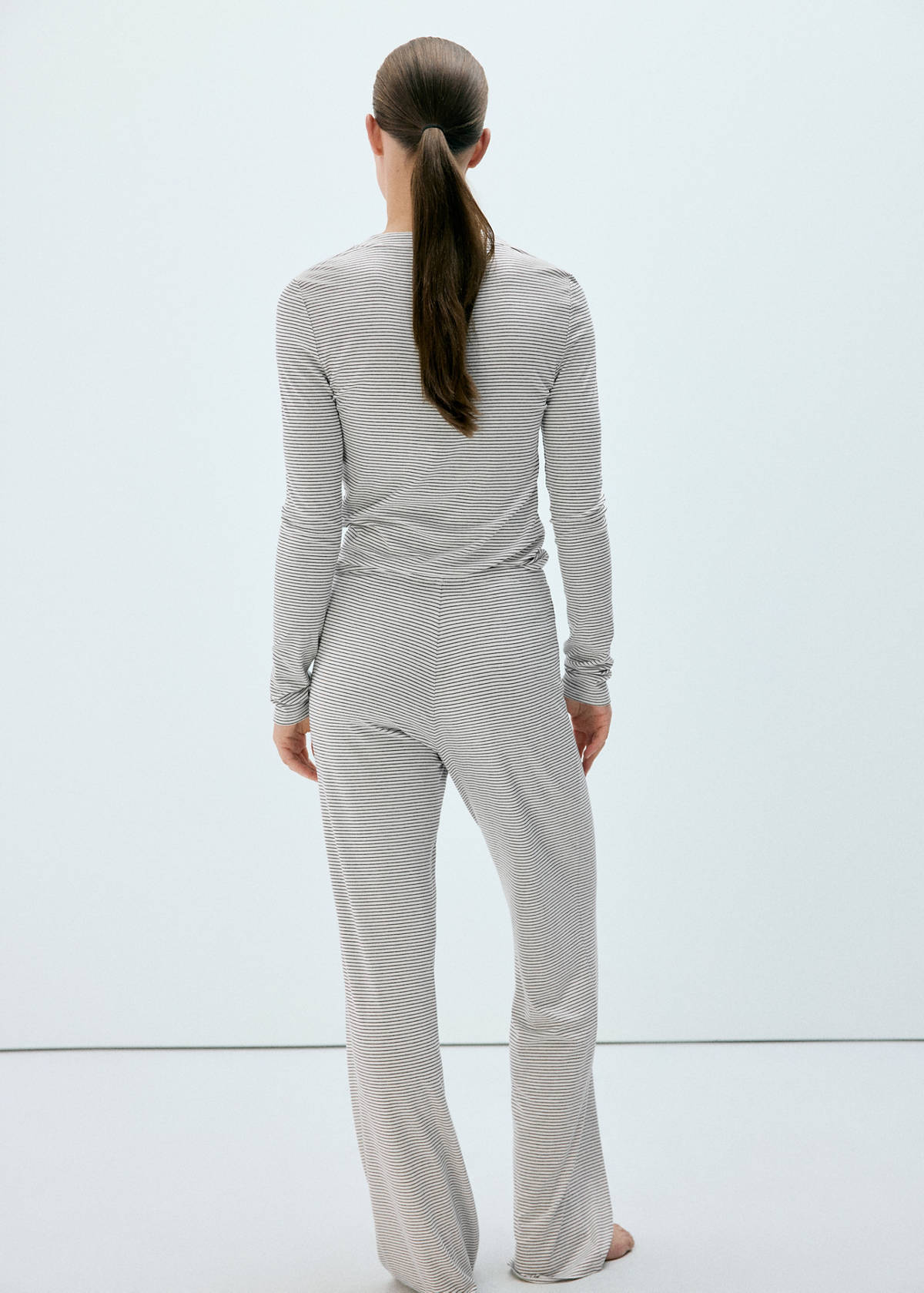 Striped pyjama trousers with adjustable waistband — Ivory White