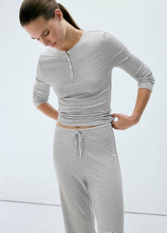 Striped pyjama trousers with adjustable waistband — Ivory White 4
