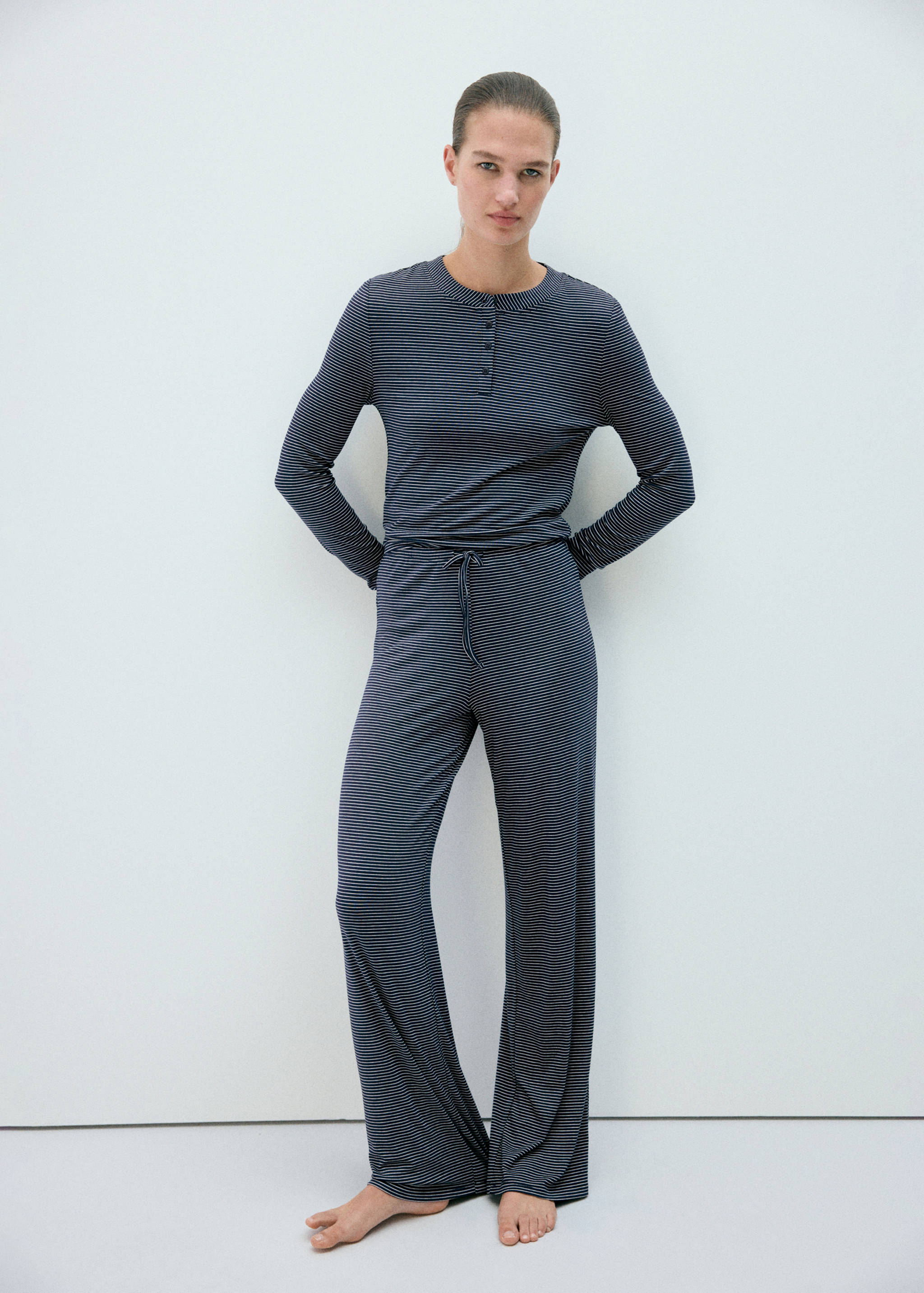 Pantalon de pyjama à rayures, taille ajustable - Plan général