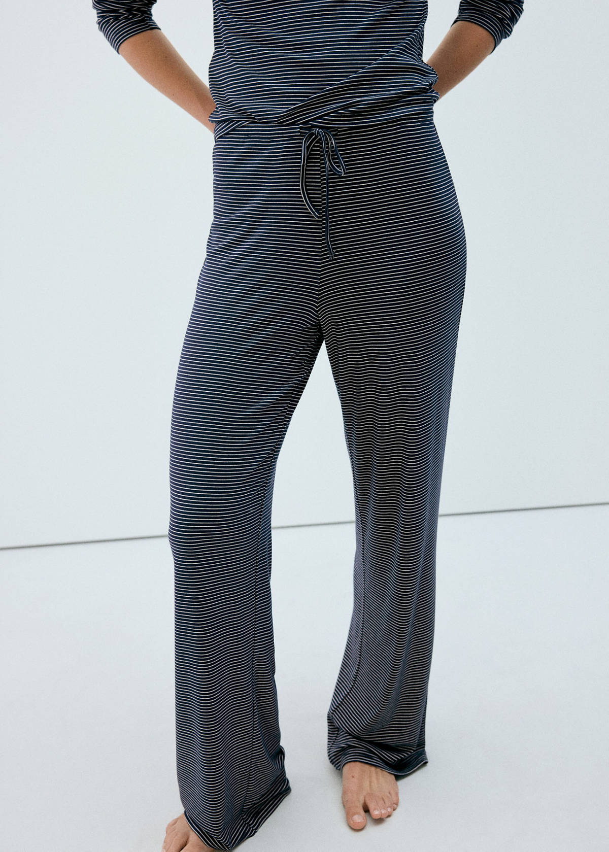 Striped pyjama trousers with adjustable waistband — Navy