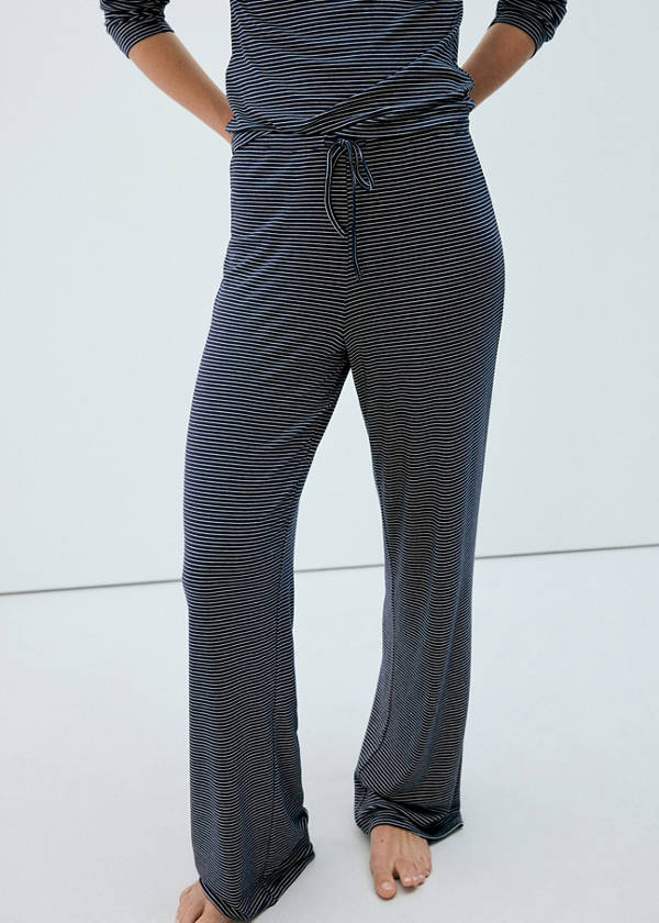 Striped pyjama trousers with adjustable waistband — Navy