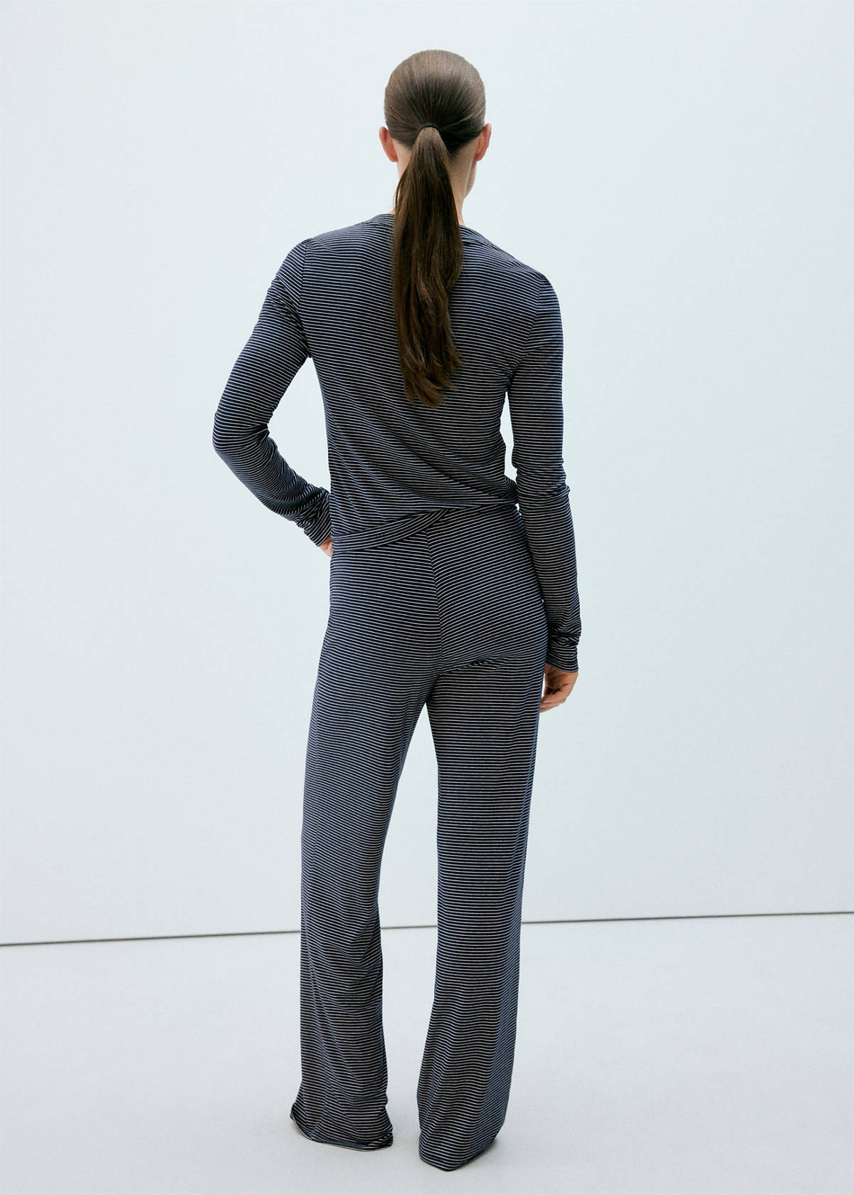 Striped pyjama trousers with adjustable waistband — Navy