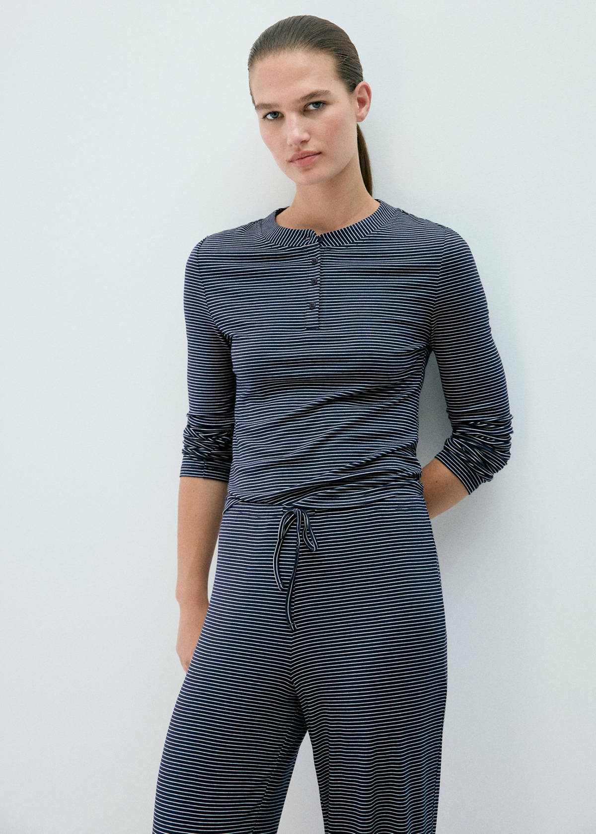 Striped pyjama trousers with adjustable waistband — Navy