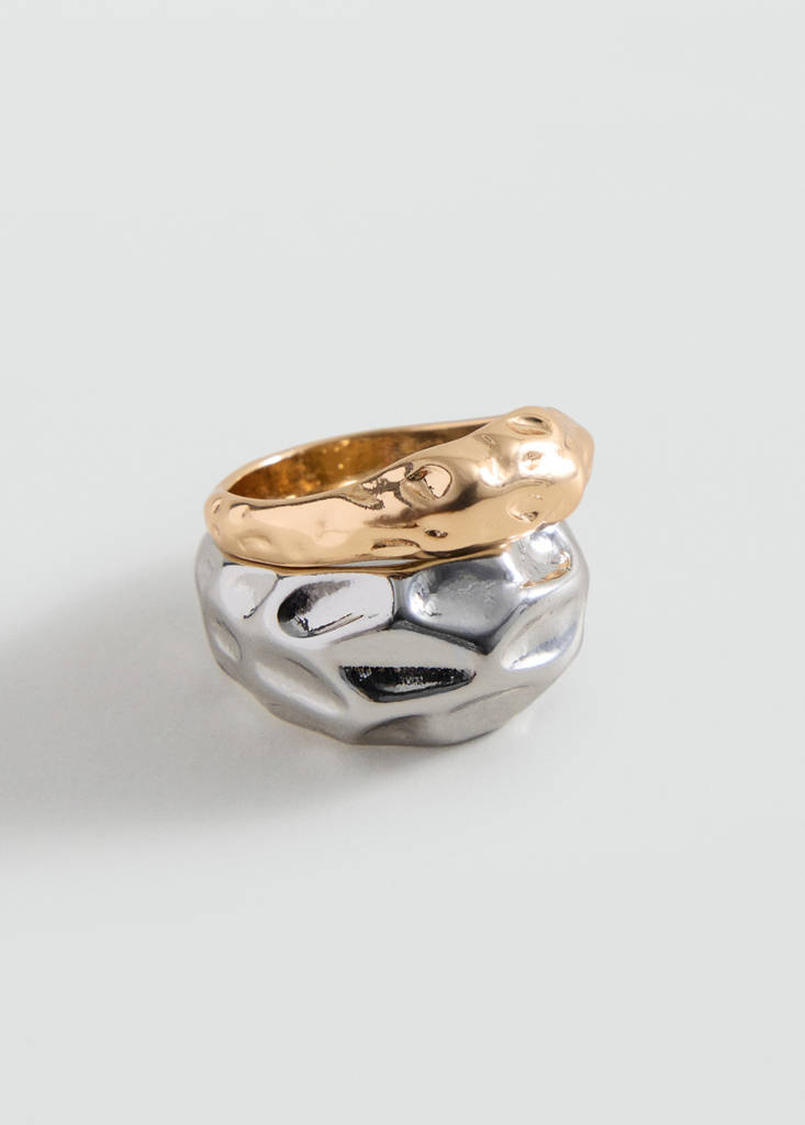 Set of 2 irregular combined rings — Gold