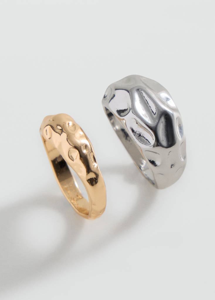 Set of 2 irregular combined rings — Gold