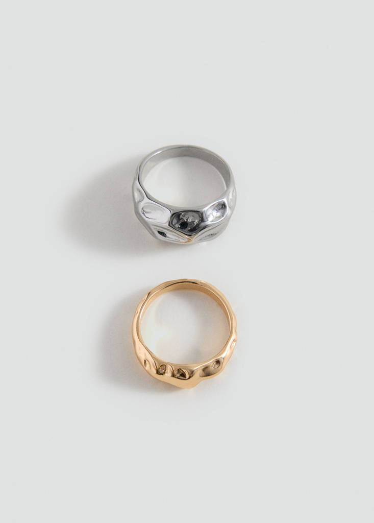 Set of 2 irregular combined rings — Gold
