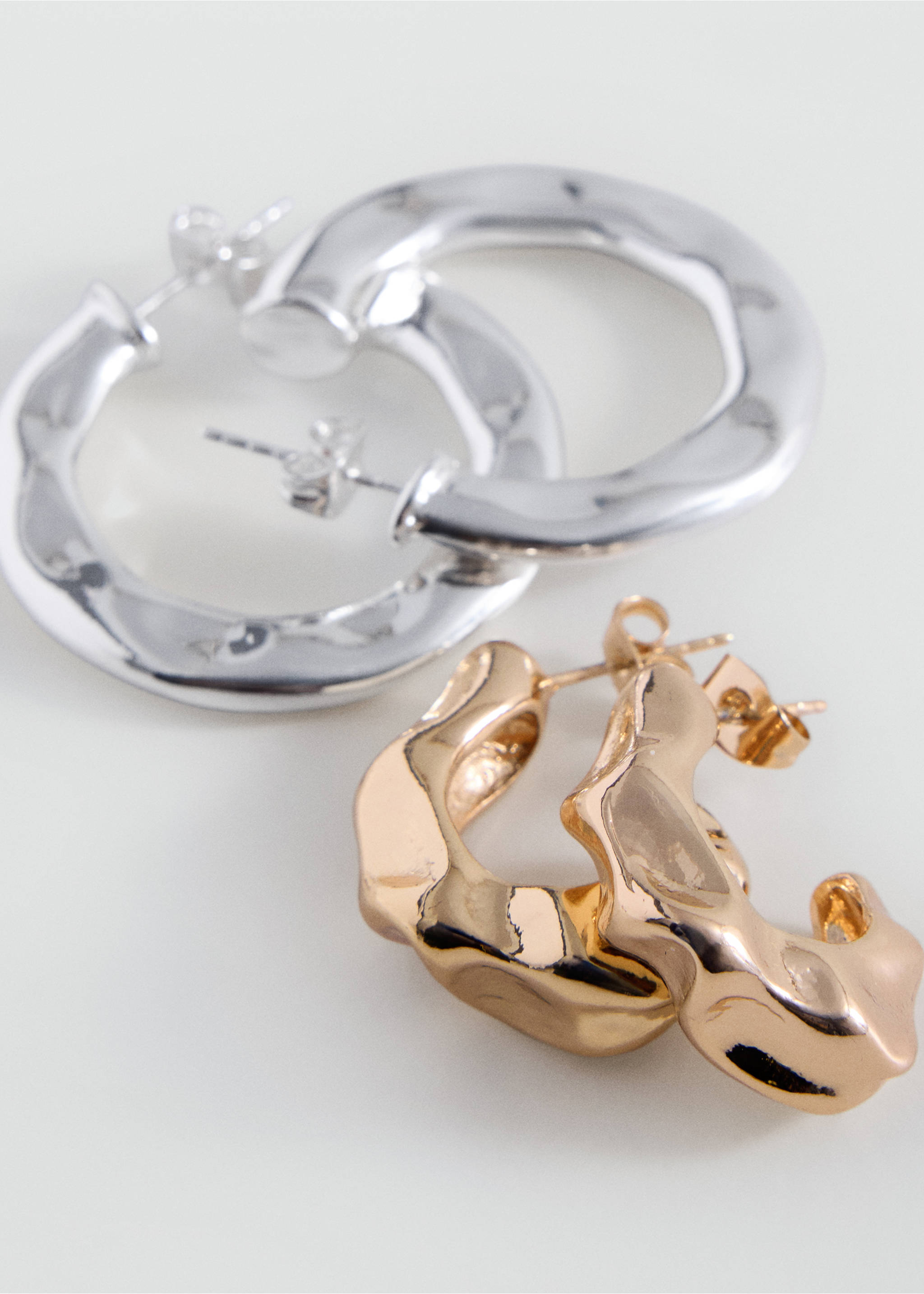 Pack of 2 irregular hoop earrings - Medium plane, Gold. Ref: 37092946-00.