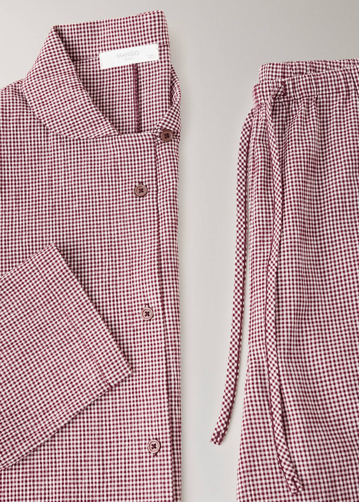 Two-piece cotton pyjamas in gingham check — Burgundy