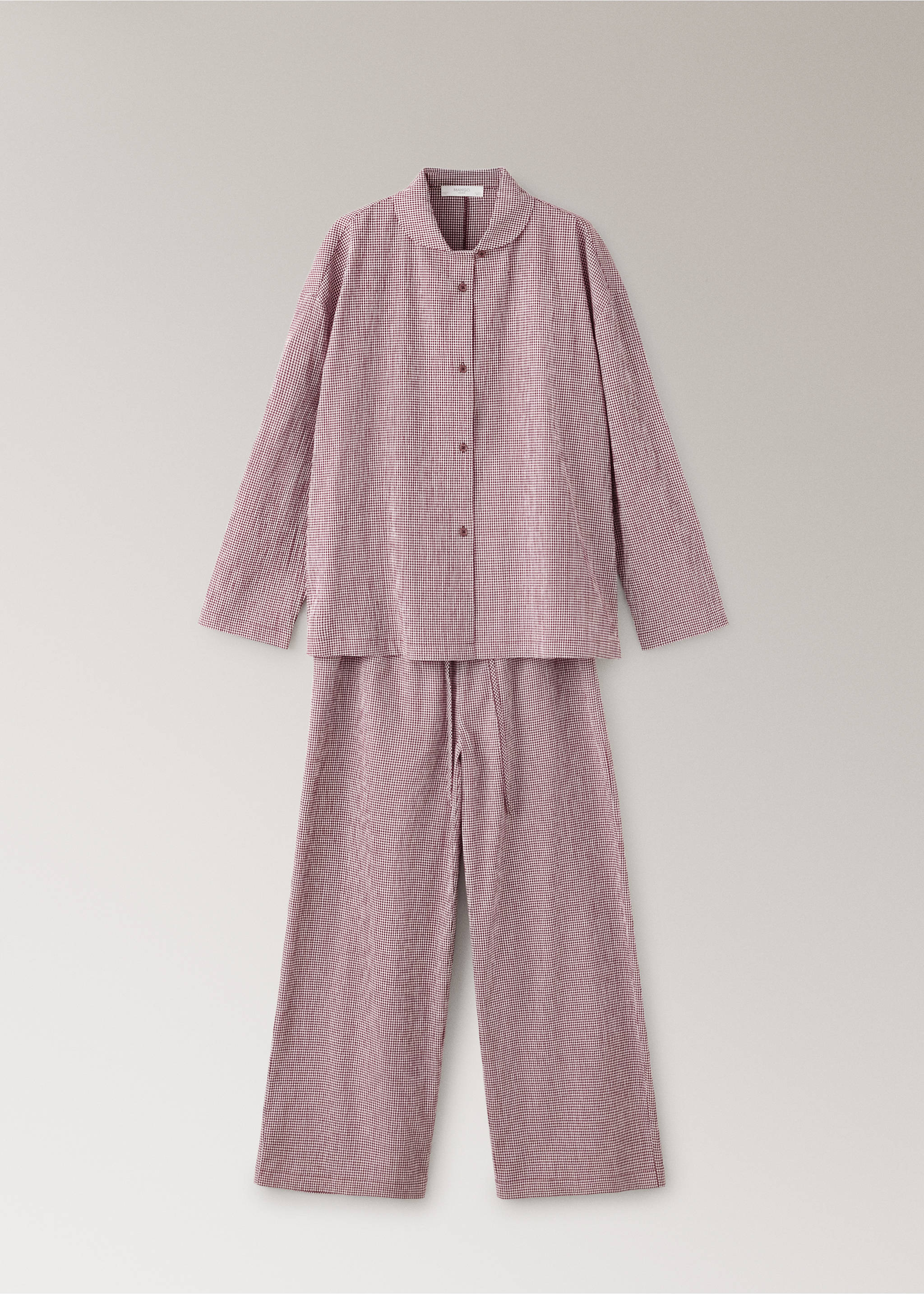 Two-piece cotton pyjamas in gingham check - Article without model, Burgundy. Ref: 37092948-00.