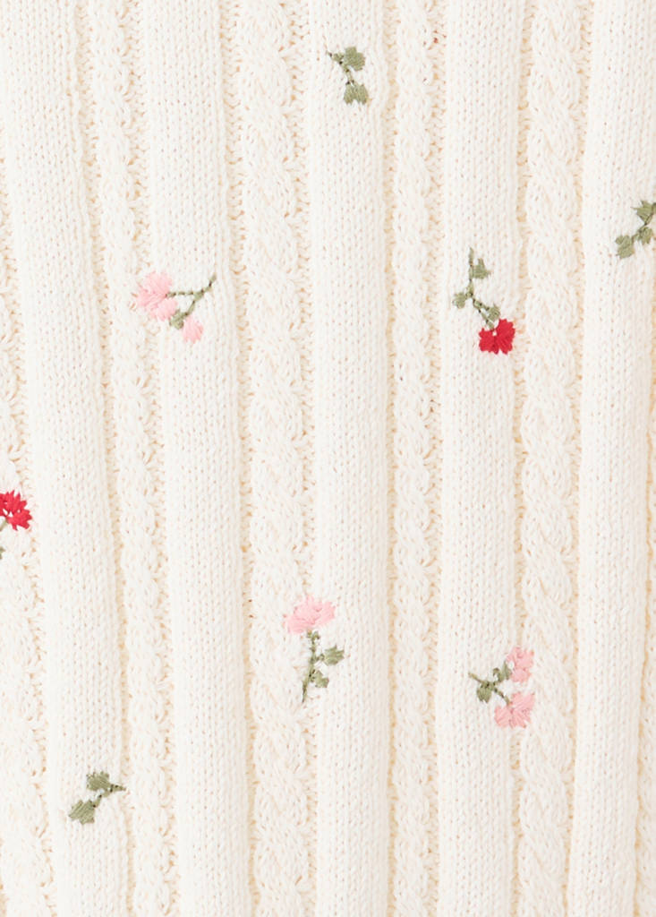 Ribbed jersey with floral embroidery — Ecru