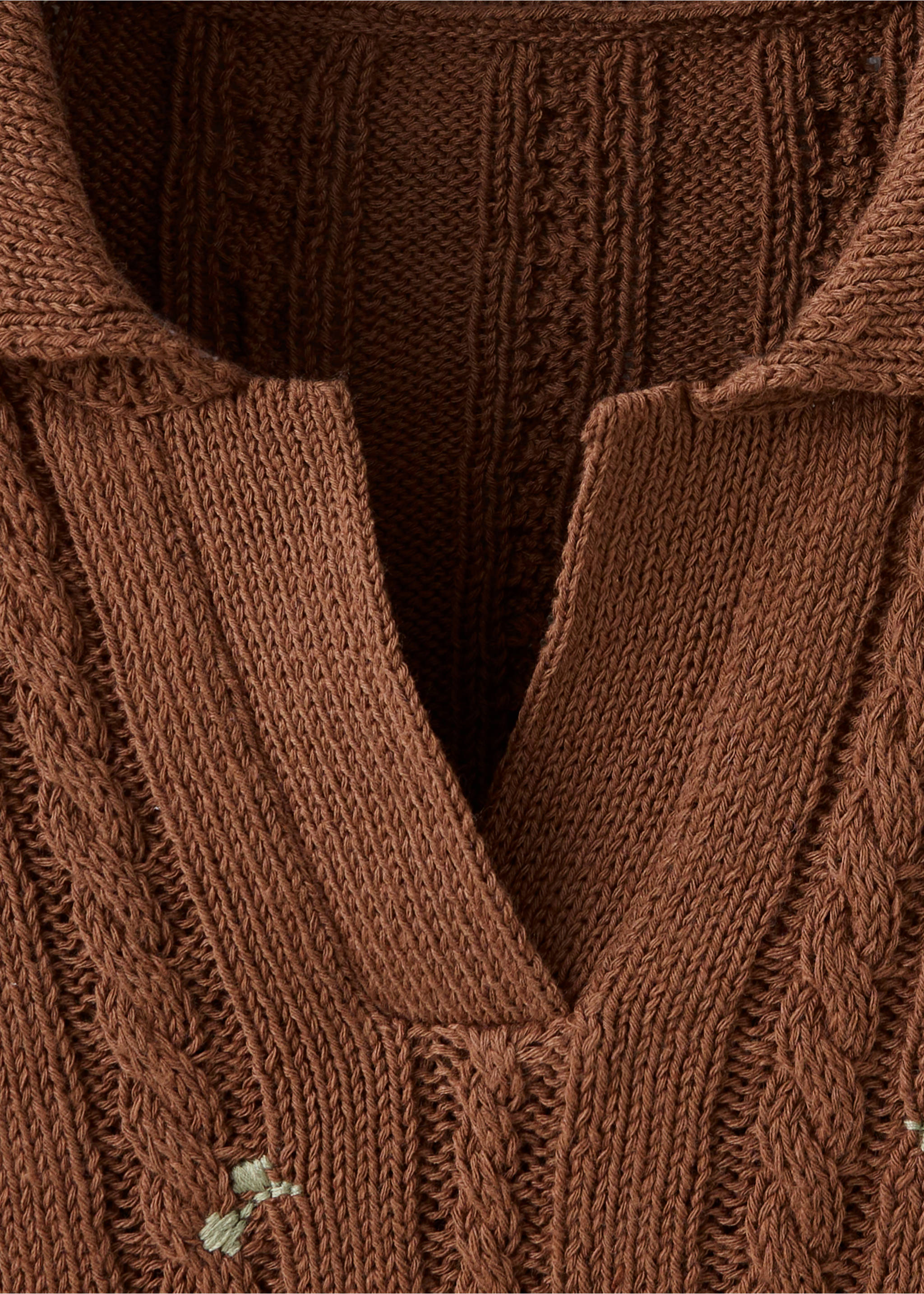Polo neck jumper with floral embroideries - Details of the article 8, Brown. Ref: 37092953-00.