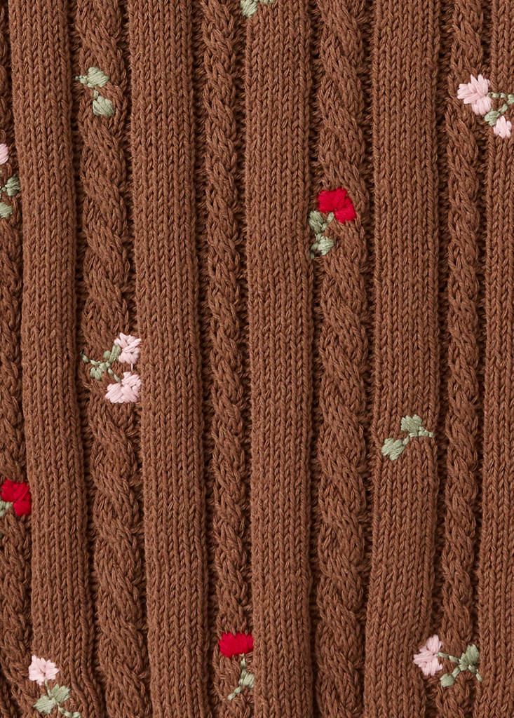 Polo neck jumper with floral embroideries — Brown