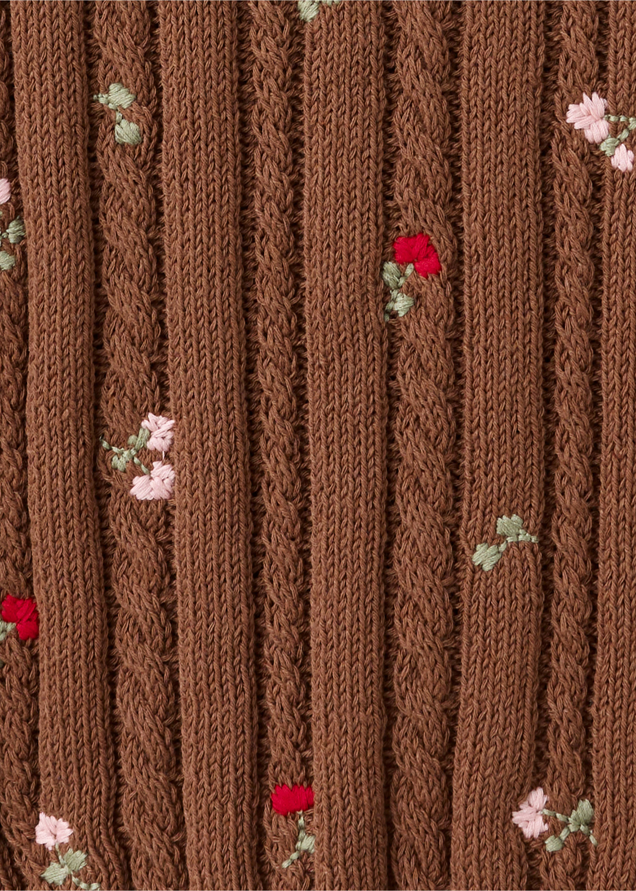 Polo neck jumper with floral embroideries - Details of the article 0, Brown. Ref: 37092953-00.