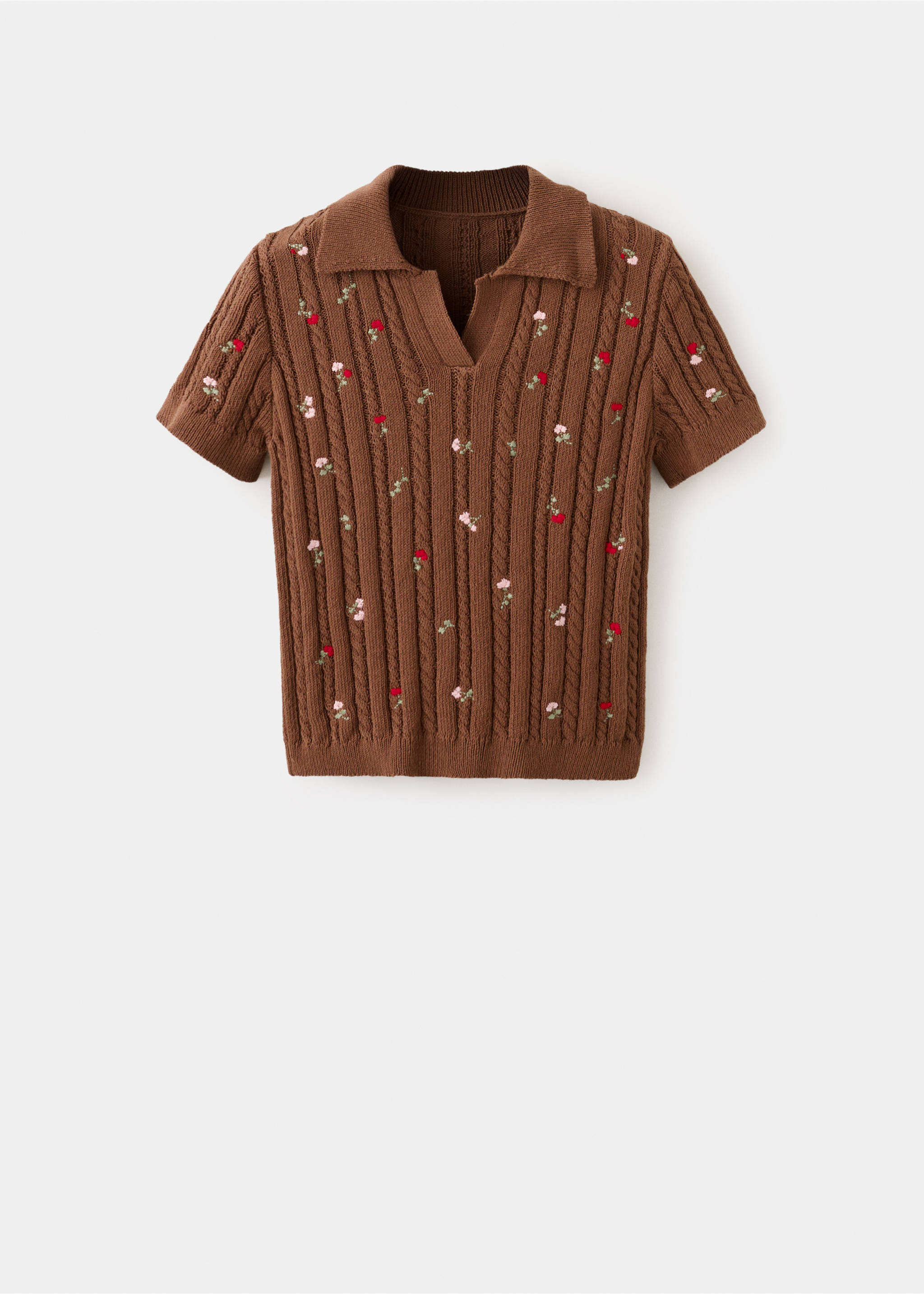Polo neck jumper with floral embroideries - Article without model, Brown. Ref: 37092953-00.