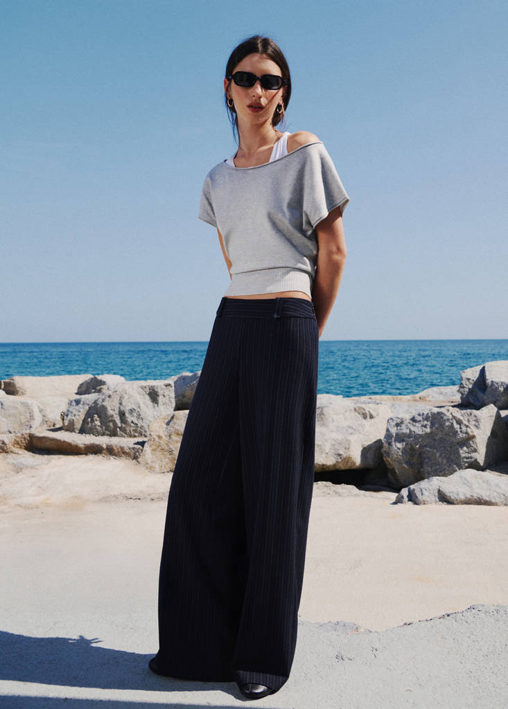 Low-rise pinstripe trousers — Navy
