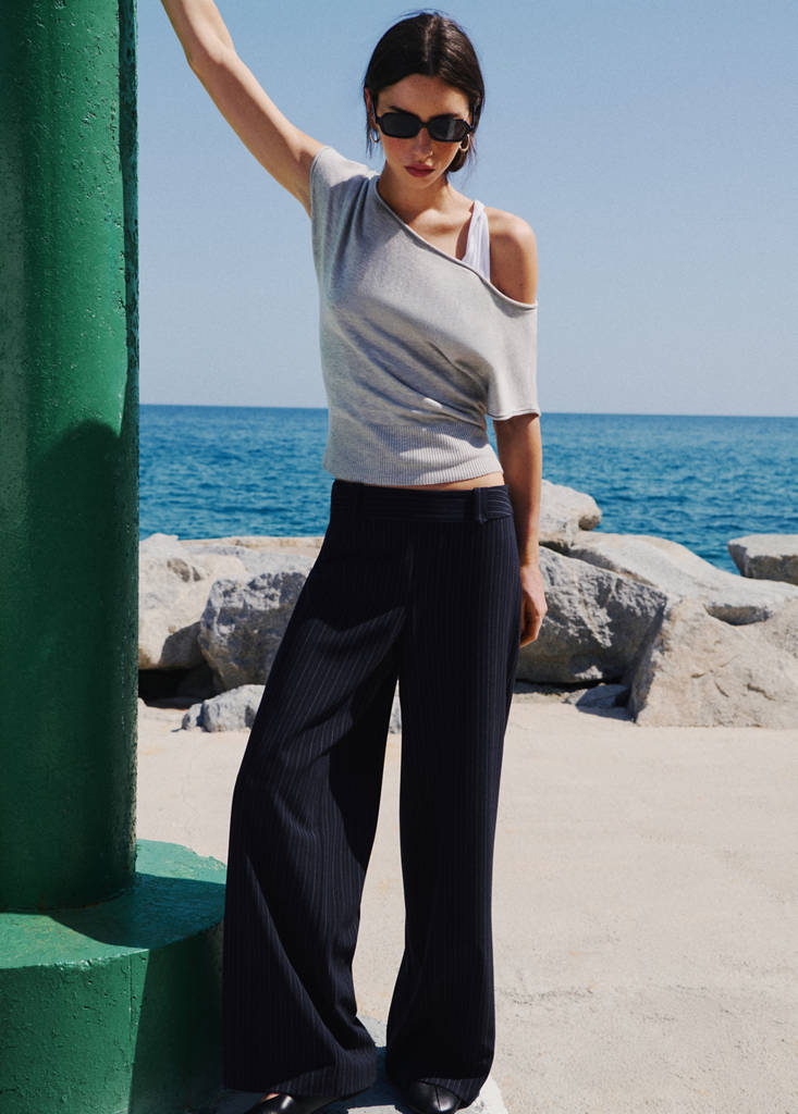 Low-rise pinstripe trousers — Navy