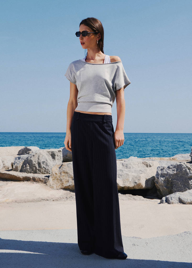 Low-rise pinstripe trousers — Navy