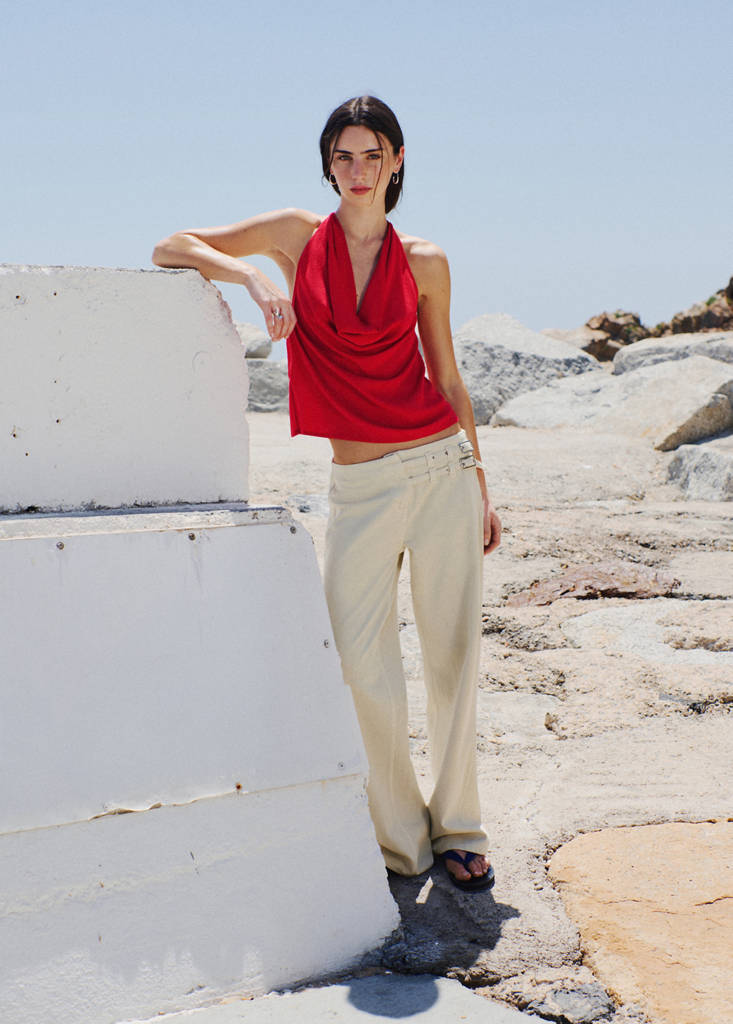 Straight-leg jeans with buckles — Sand