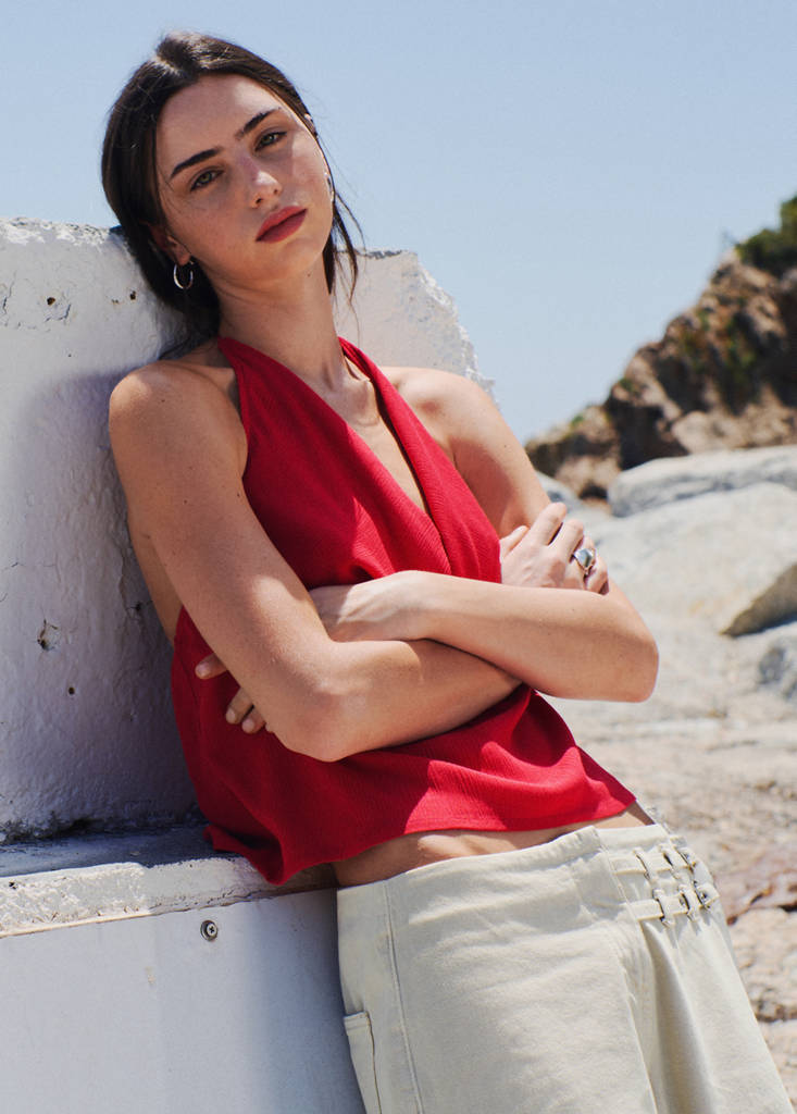 Straight-leg jeans with buckles — Sand