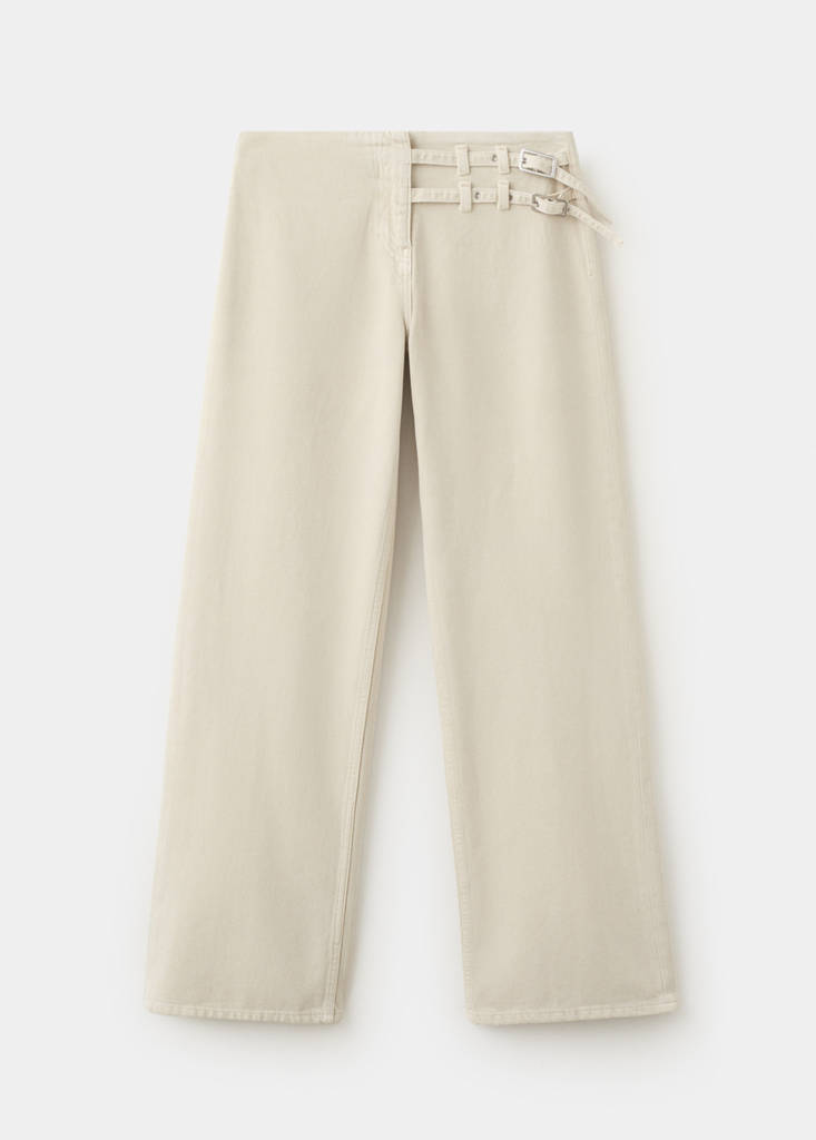 Straight-leg jeans with buckles — Sand