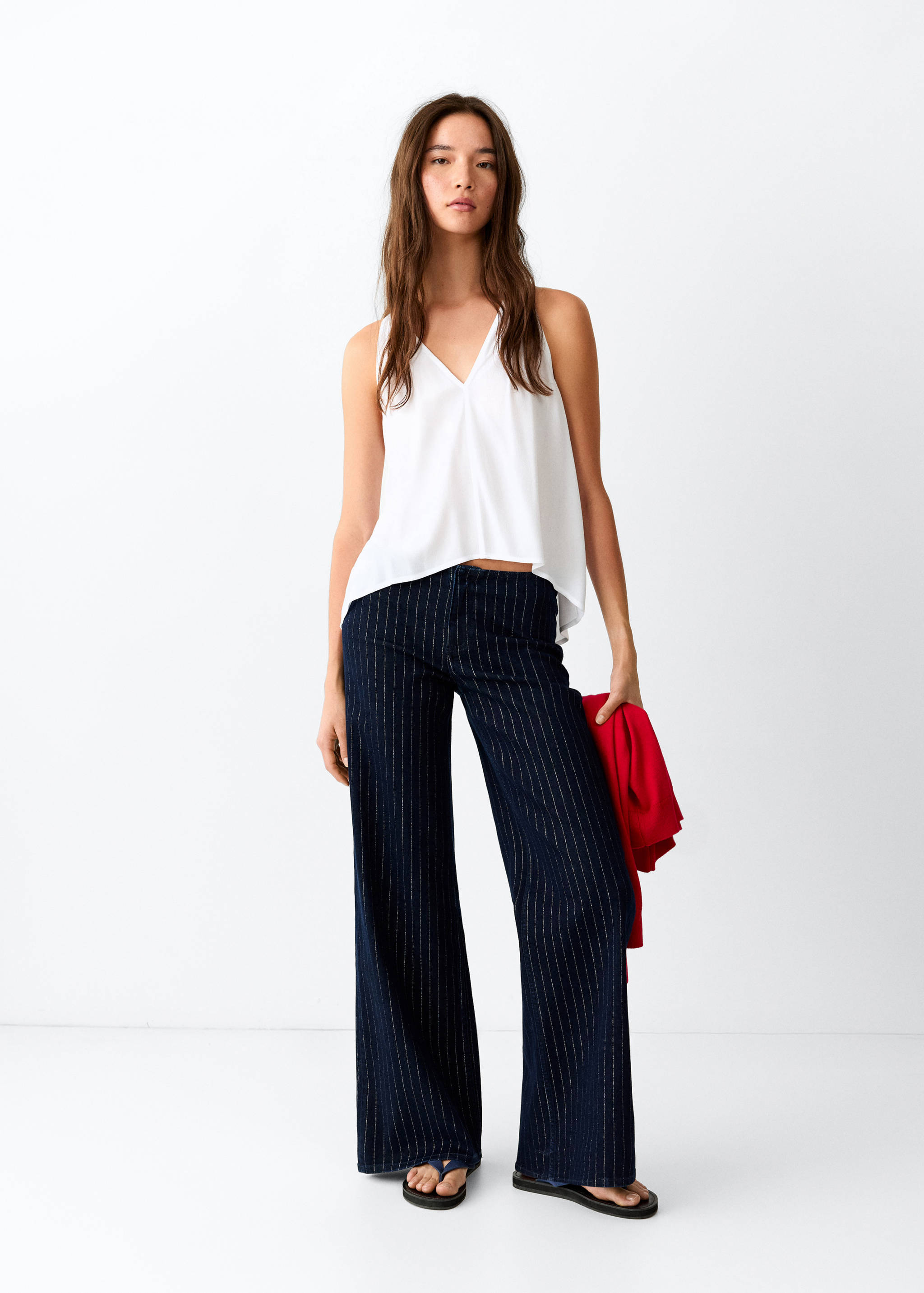 Wide leg striped jeans - General plane